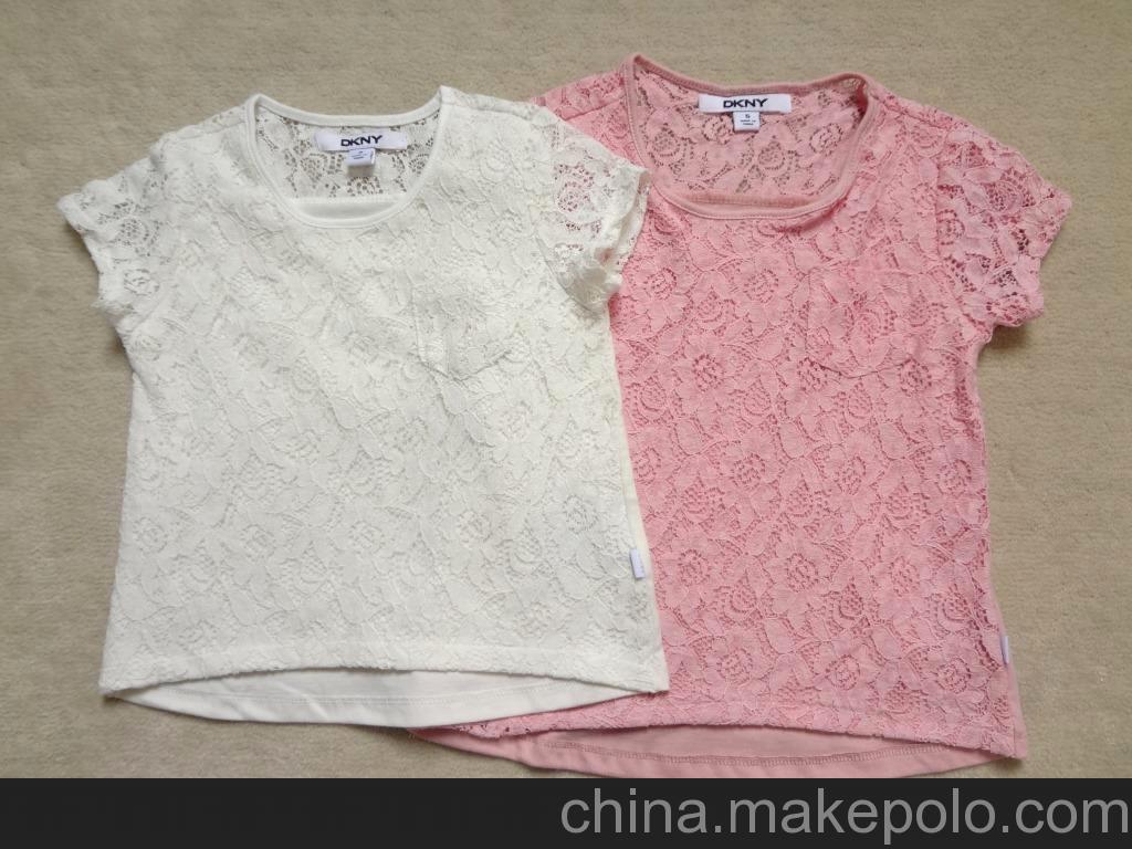 外貿童裝批發  DKNY品牌 女童蕾絲短袖t恤 100%原單