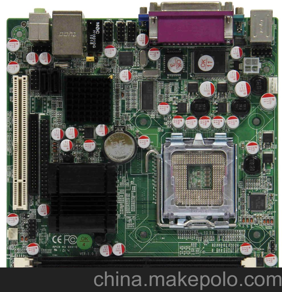 1個支持775針腳的CPU插槽/1+3COM/VGA插針/工控主板M-945G4C