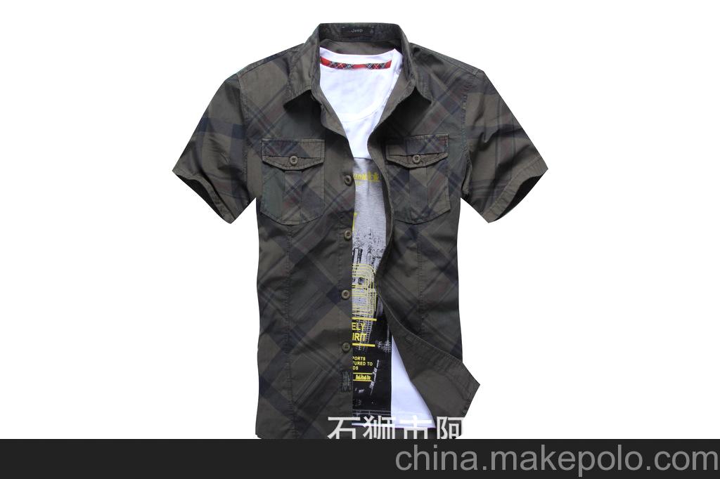 2013夏季新款外星人吉男士格子時尚戶外休閑短袖襯衫8303一件代發