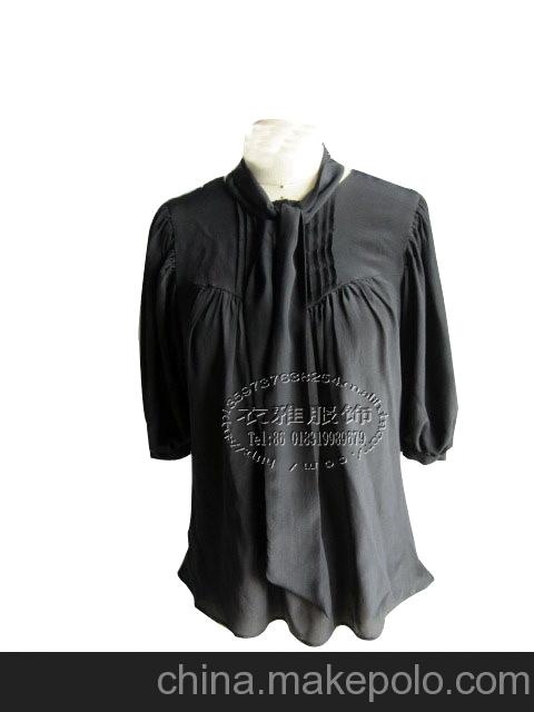 歐美外貿(mào)同款女裝圓領(lǐng)套頭長(zhǎng)袖真絲雪紡長(zhǎng)款襯衫 slik blouse