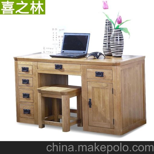 實木電腦桌書桌辦公桌宜家簡約書柜書架組合歐式家用 寫字臺圖片