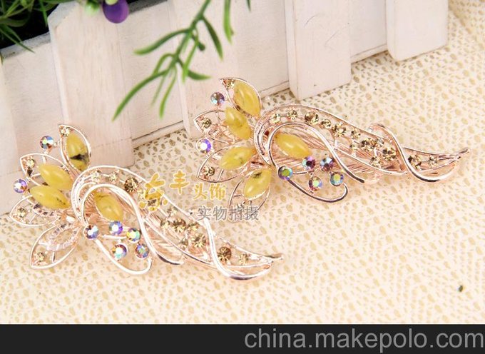 韓版新款飾品 蝴蝶孔雀復(fù)古發(fā)簪 步搖簪子頭飾 合金鑲鉆鍍金發(fā)飾圖片