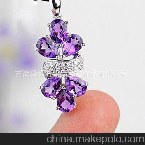 925銀鍍白金天然紫水晶鑲鉆太陽(yáng)花吊墜 東海水晶 天然水晶吊墜圖片
