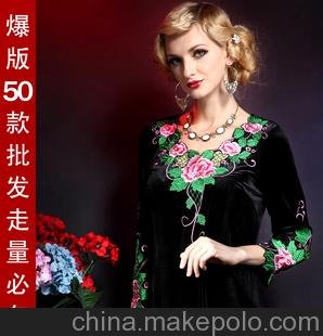 2012秋季新款中老年連衣裙文藝偏大碼絲絨中國女裝品牌911圖片