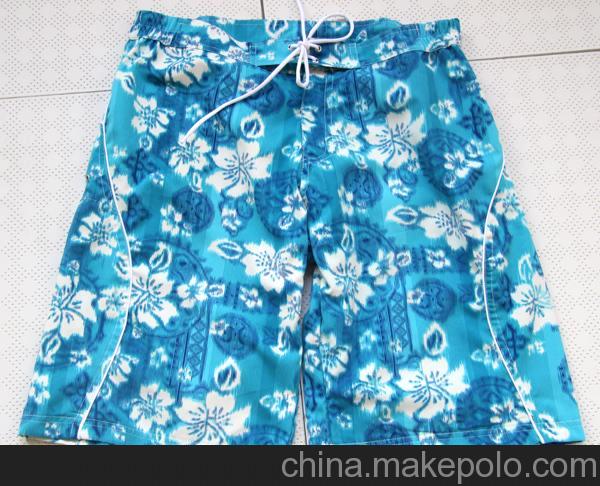 新款歐美原單夏威夷花型桃皮絨沙灘褲