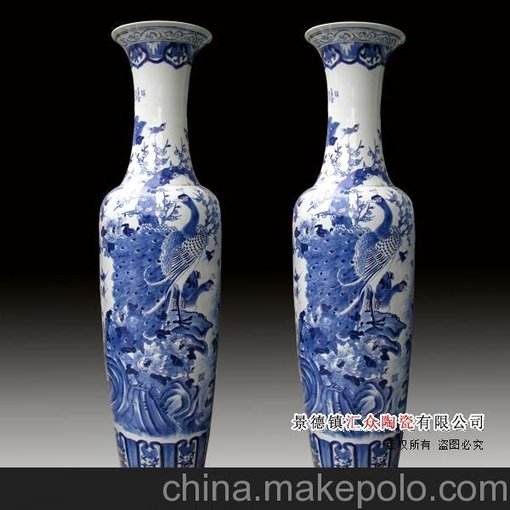 1.8米〈百鳥朝鳳〉景德鎮(zhèn)青花大瓷瓶 落地大花瓶圖片