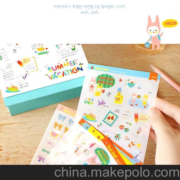 韓國DELI可愛卡通小兔子貼紙套裝 日記相冊心情裝飾貼紙 8張入