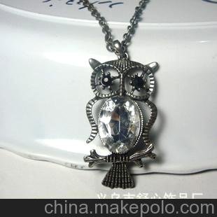 歐美時(shí)尚飾品 復(fù)古貓頭鷹大鉆石毛衣鏈長(zhǎng)項(xiàng)鏈(古銀）A148-30圖片