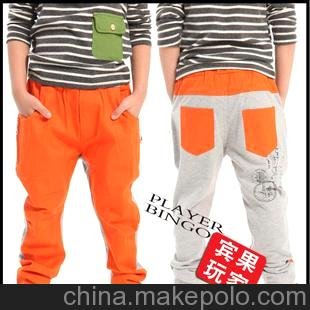 賓果童褲 童裝2012秋冬童裝 男童拼色長褲 兒童純棉休閑褲圖片