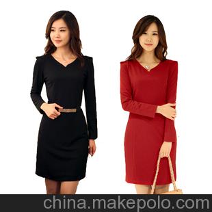 现货批发秋冬新品韩版大码女装修身包臀OL职业装连衣裙（8123）