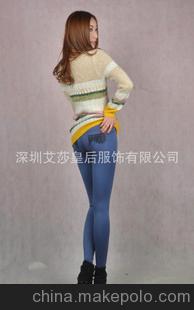 全棉高弹舒适牛仔蕾丝口袋性感舒适修身性感女裤